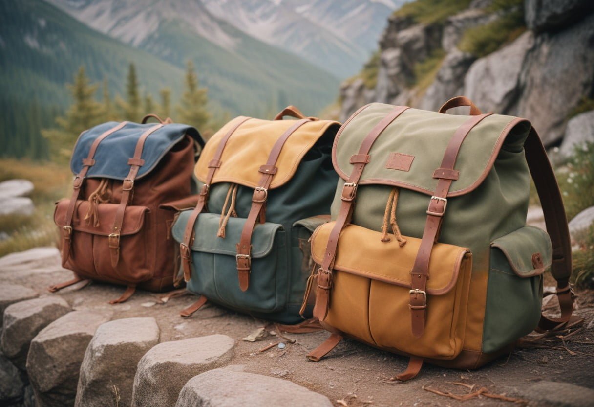 Travel backpacks placed in the side of the mountains Travel backpacks placed in the side of the mountains